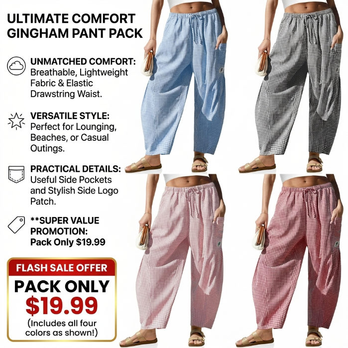 Gingham Wide Leg Harem Pants for Women