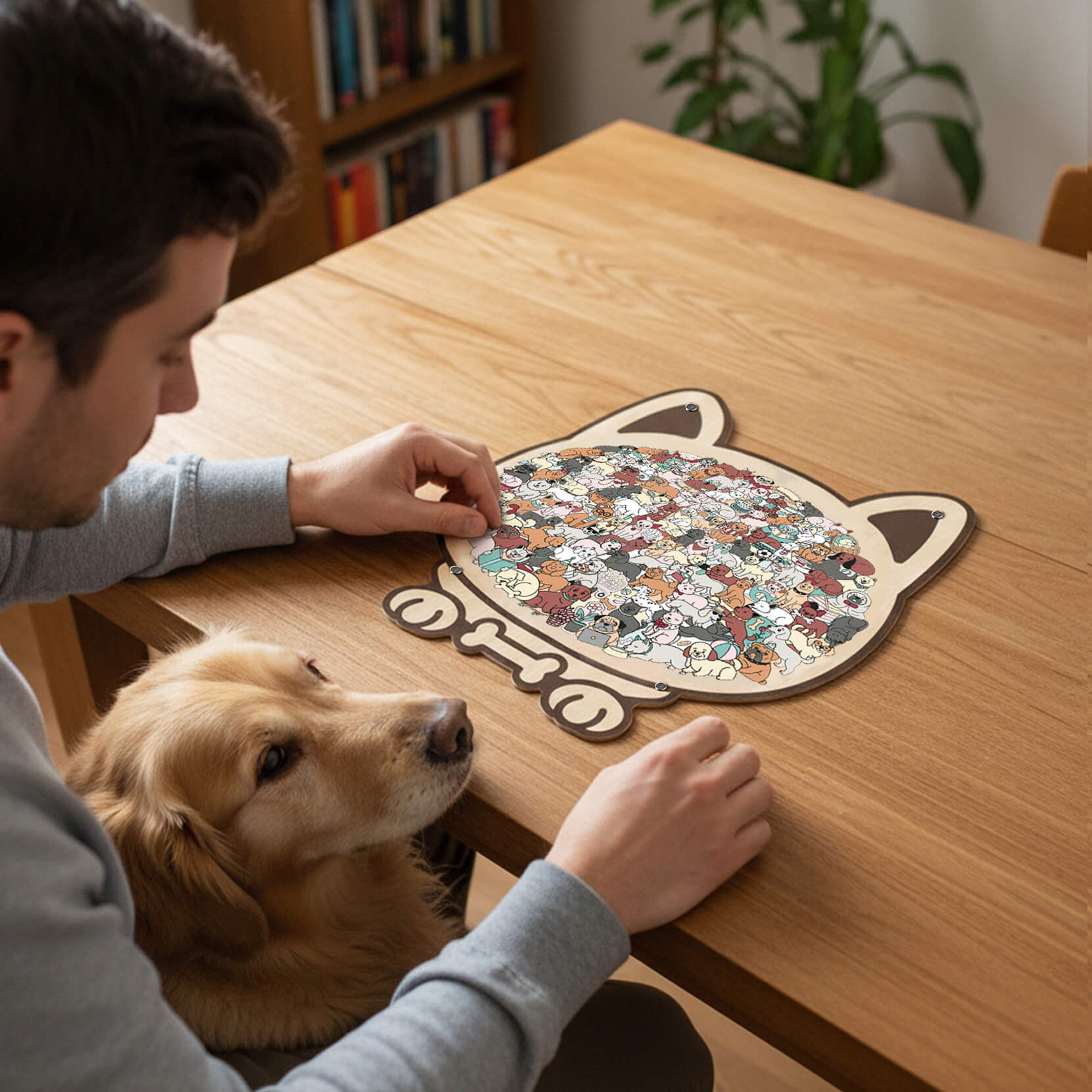 Morandi-Colored Cute Dog Shaped Wooden Jigsaw Puzzle