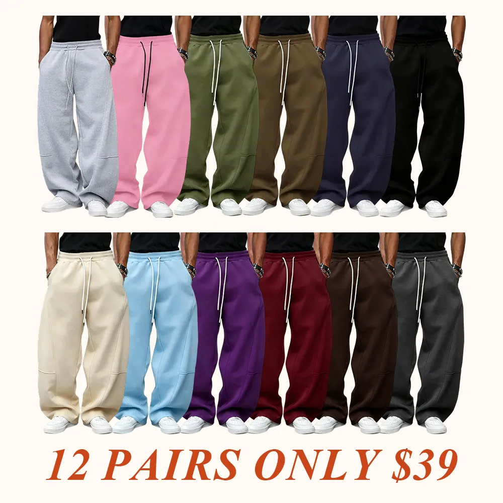 Drawstring Waist Winter Warm Straight Wide-Leg Loose Fit Jogger Pants with Pockets SpringStatements Pink Wide Leg Sweatpants