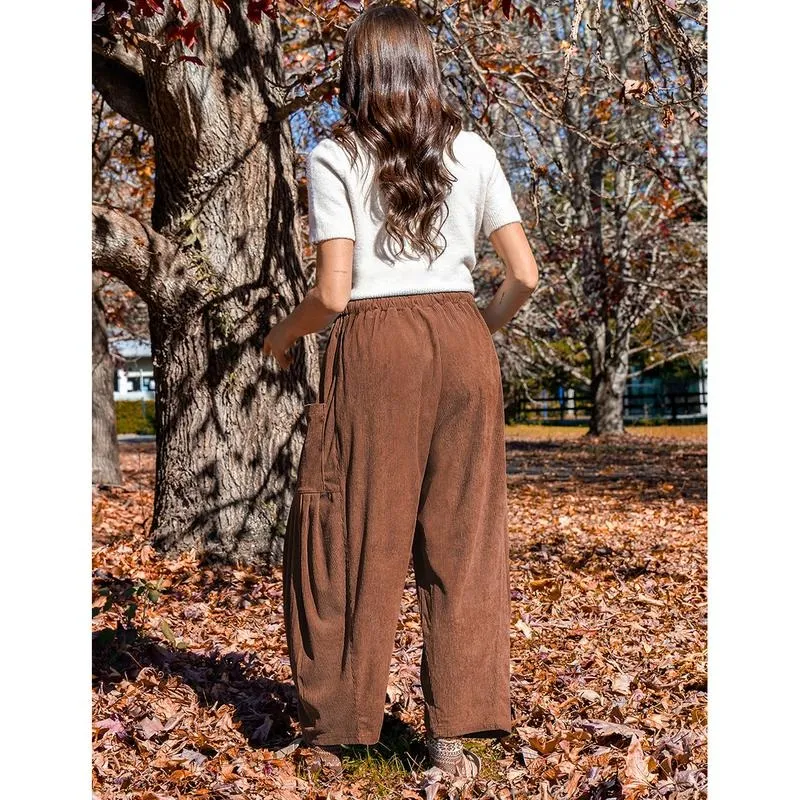 Womens Corduroy Pants Wide Leg Palazzo Harem Pants