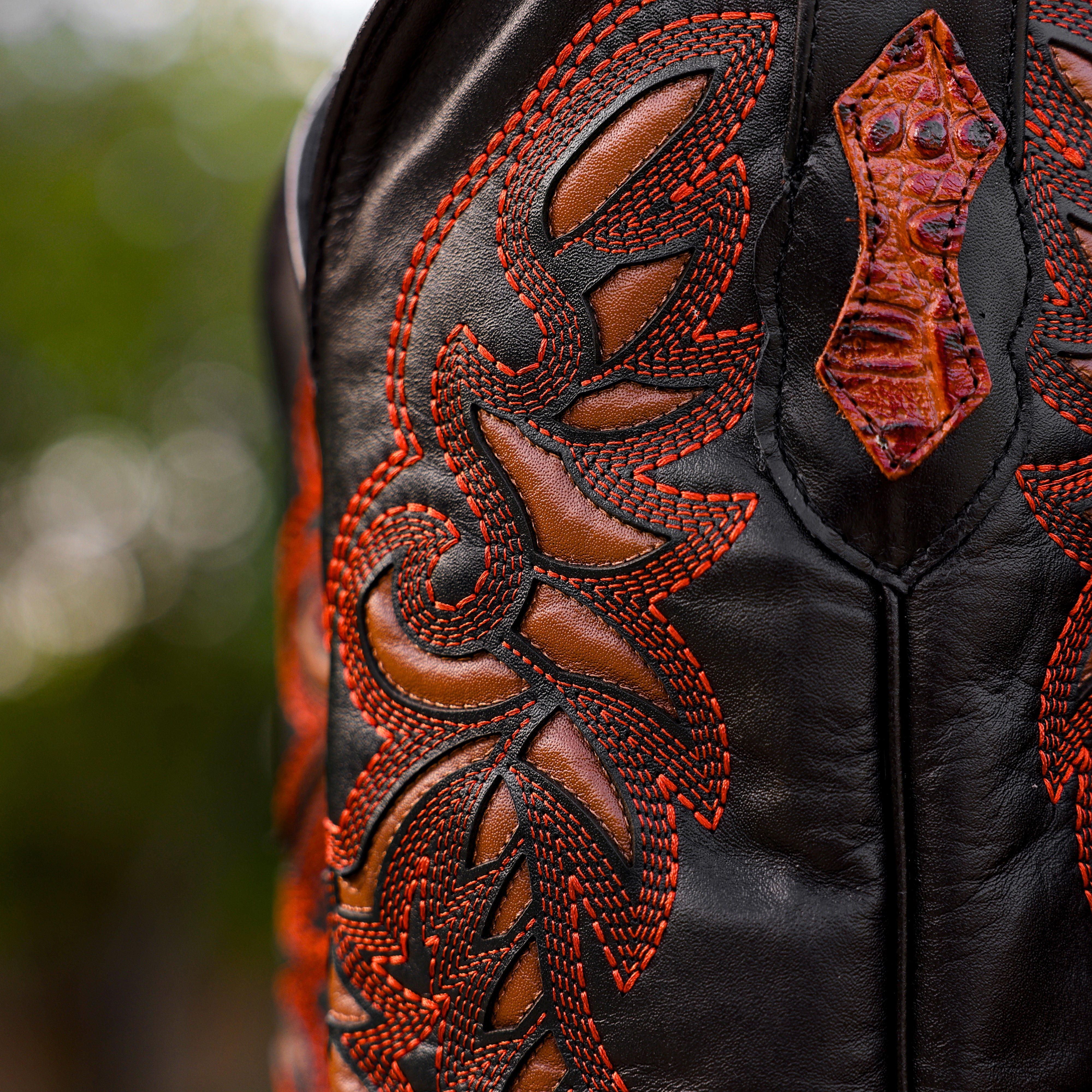 Cognac Caiman Belly Leather Boots - Square Toe