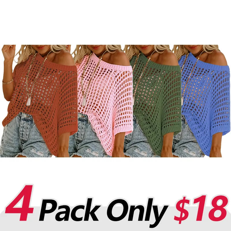 Women's Crochet Hollow-Out Beach Cover-Up & Casual Top