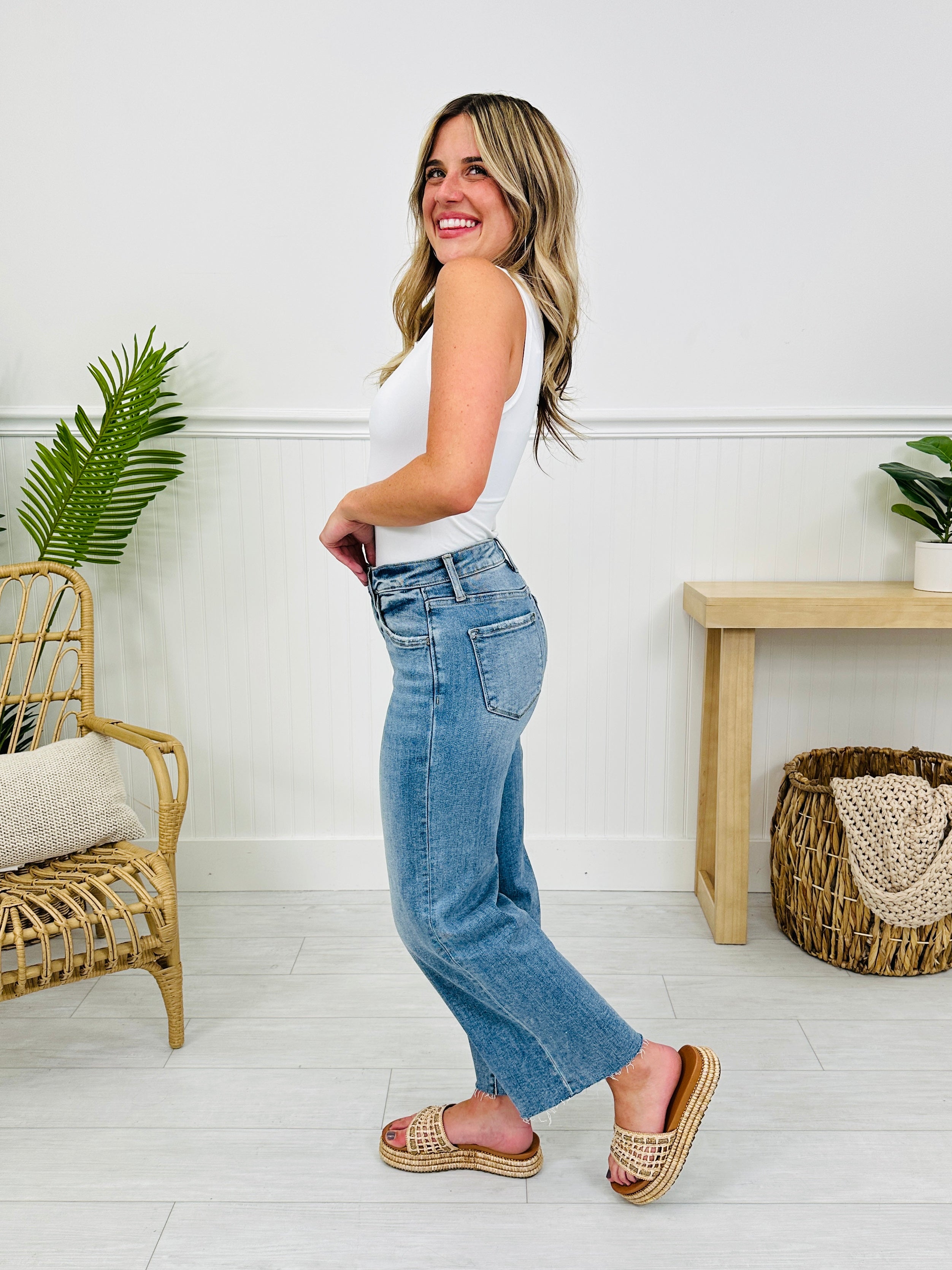 Met You In The Summer Tummy Control Wide Leg Cropped Jeans