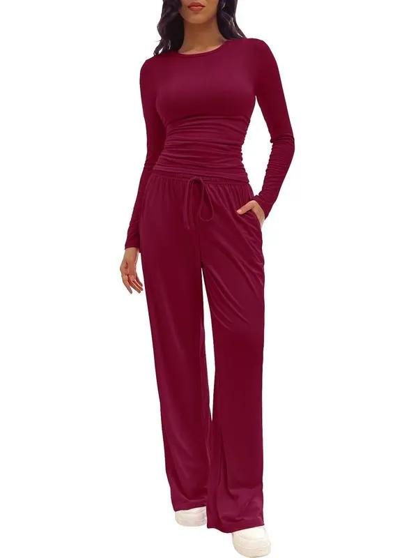 Women's Solid Ruched Drawstring Loungewear Set