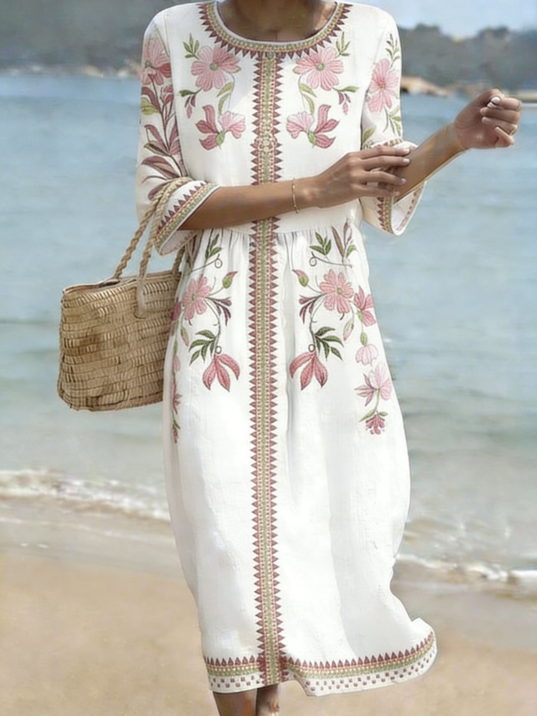 Women's Autumn Fragrant Linen Floral Print Casual Dress- Fast Shipping