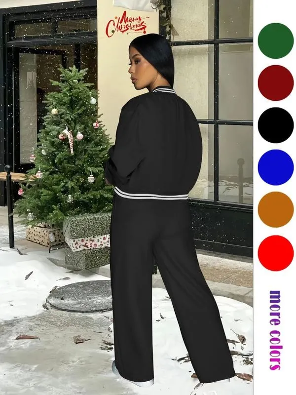 Women's Casual Baseball Jacket, Solid Color Sports Wear, Pocket Sportswear