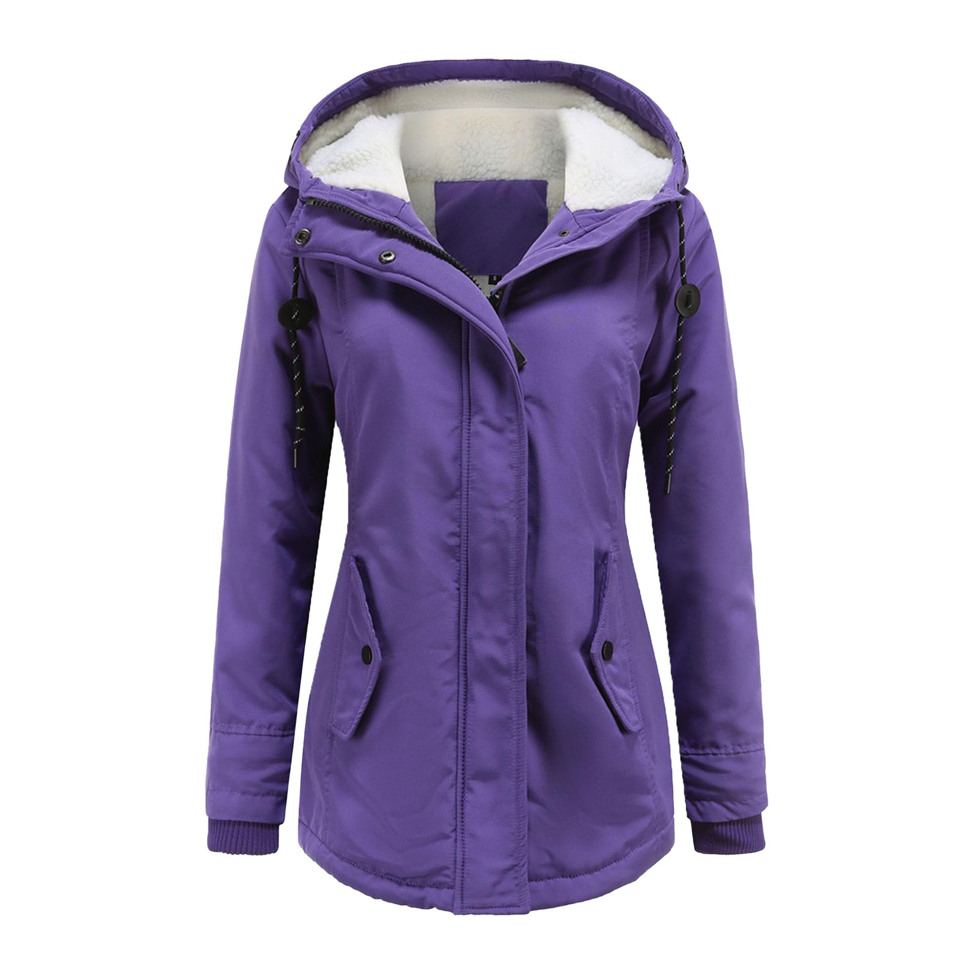 DGHM-JLMY 1/2 Pack Women's Windproof Waterproof Cotton Coats Fashion Warm Hooded Outerwear Solid Thick Fleece Jacket