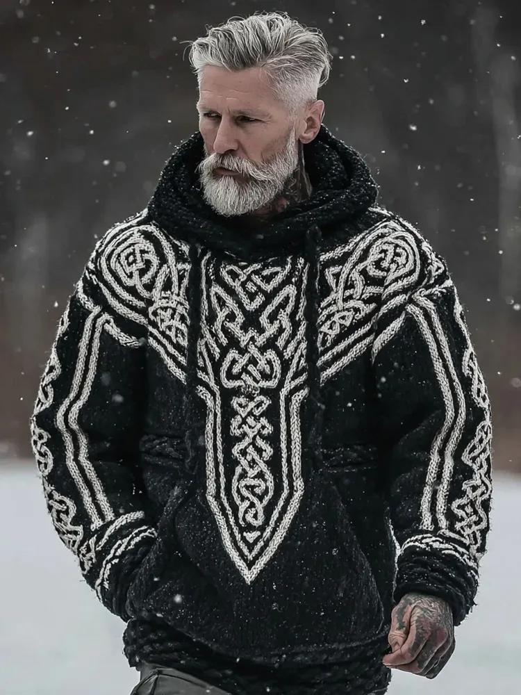 Men's Viking Inspired Vintage Chunky Hooded Sweater