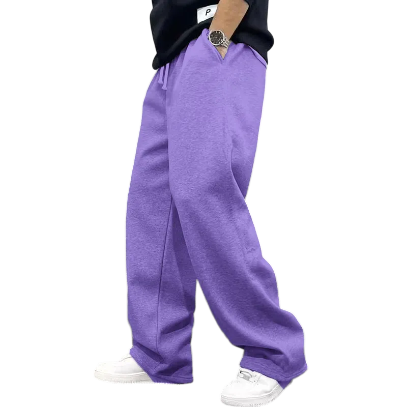 Men's Casual Fashionable Versatile Trendy New Plain Simple Drawstring Wide-Leg Long Pants