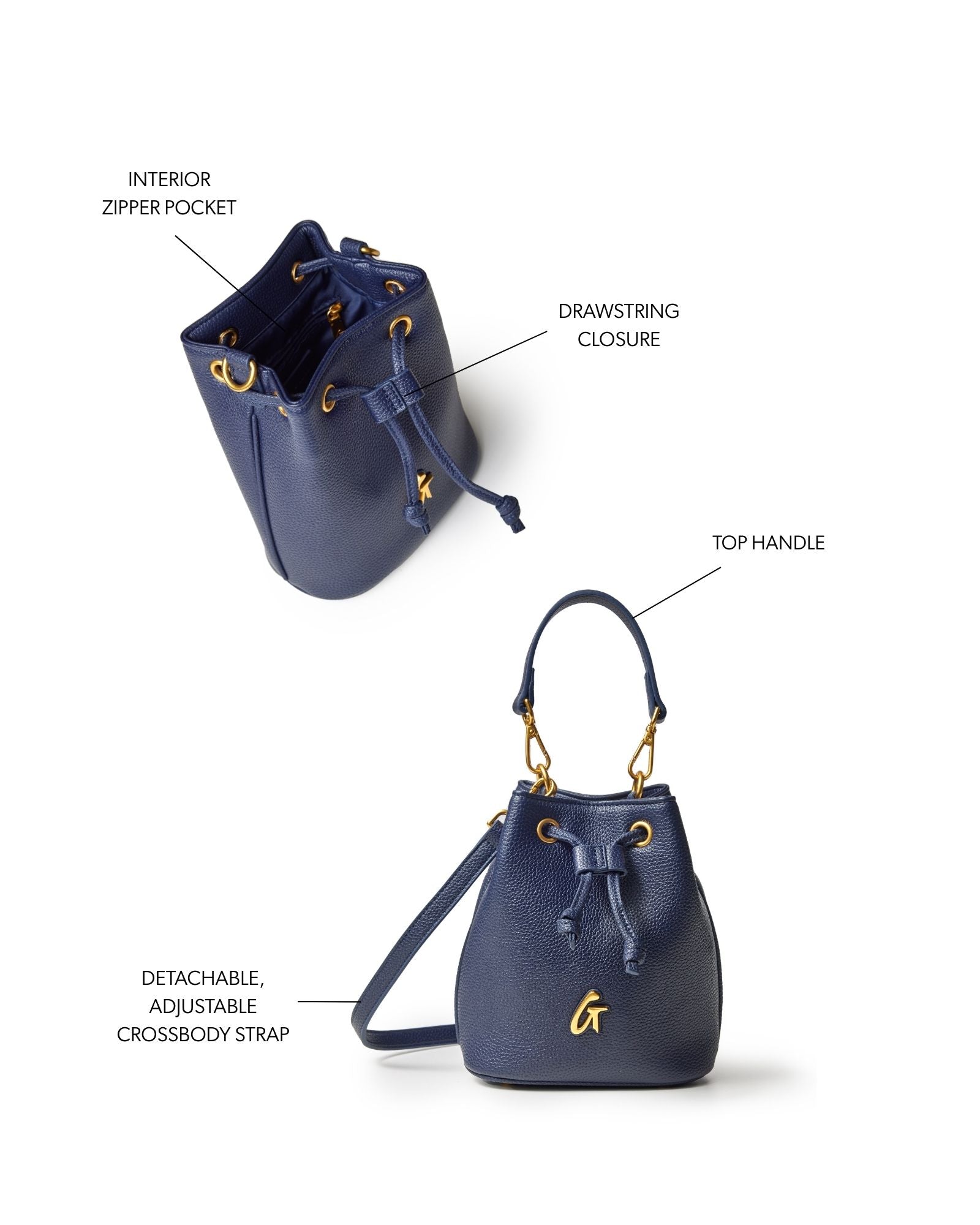 MINI PEBBLE BUCKET BAG - NAVY