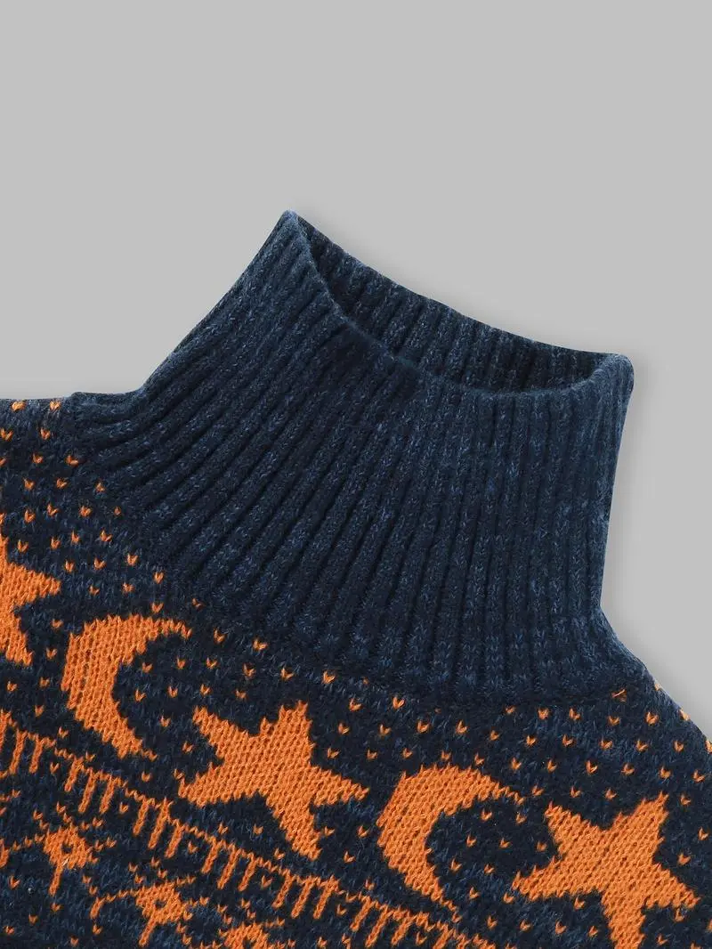 Women's Moon & Star Pattern High Neck Sweater