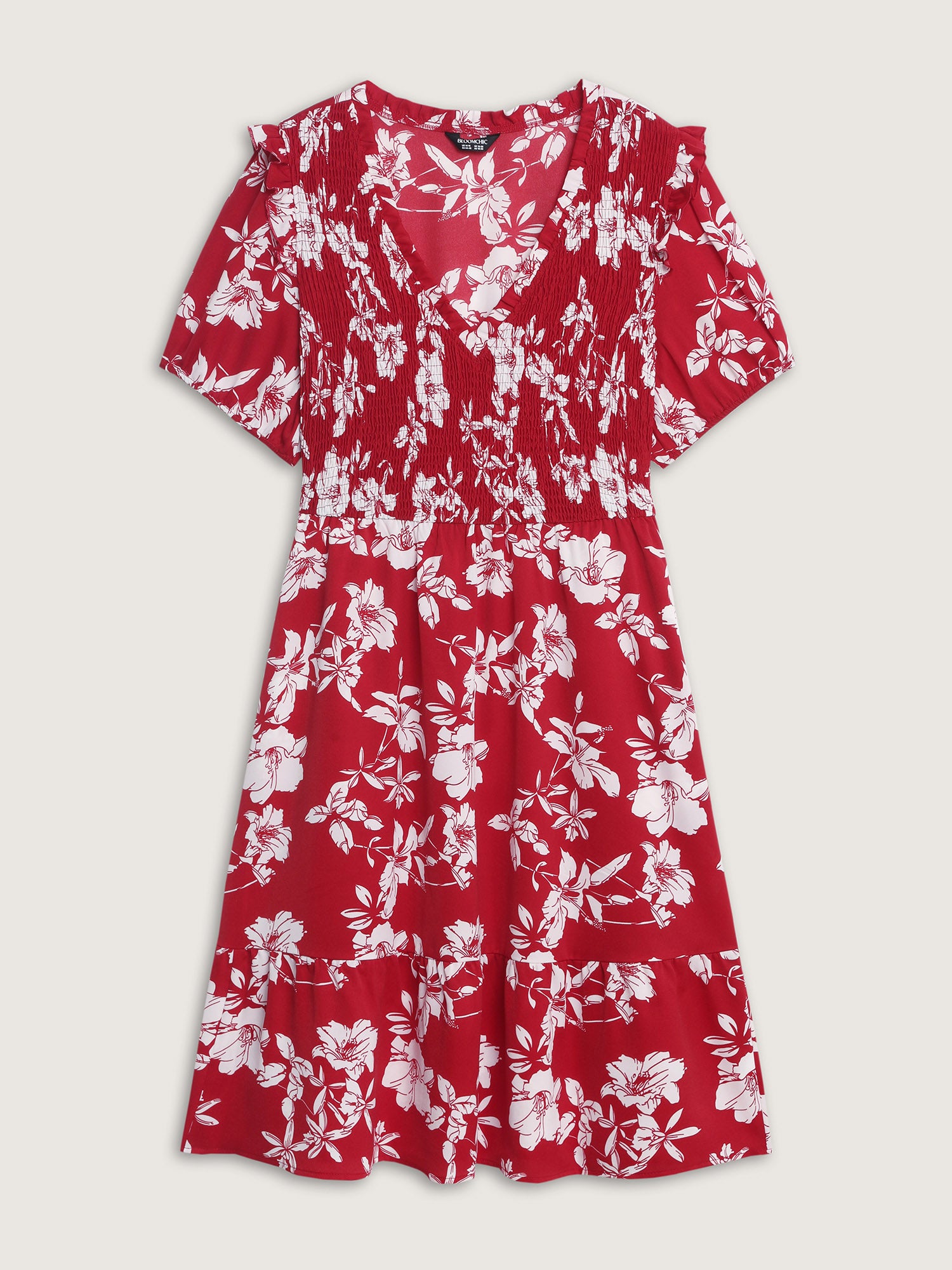 Floral Print Shirred Front Flutter Sleeve Mini Dress