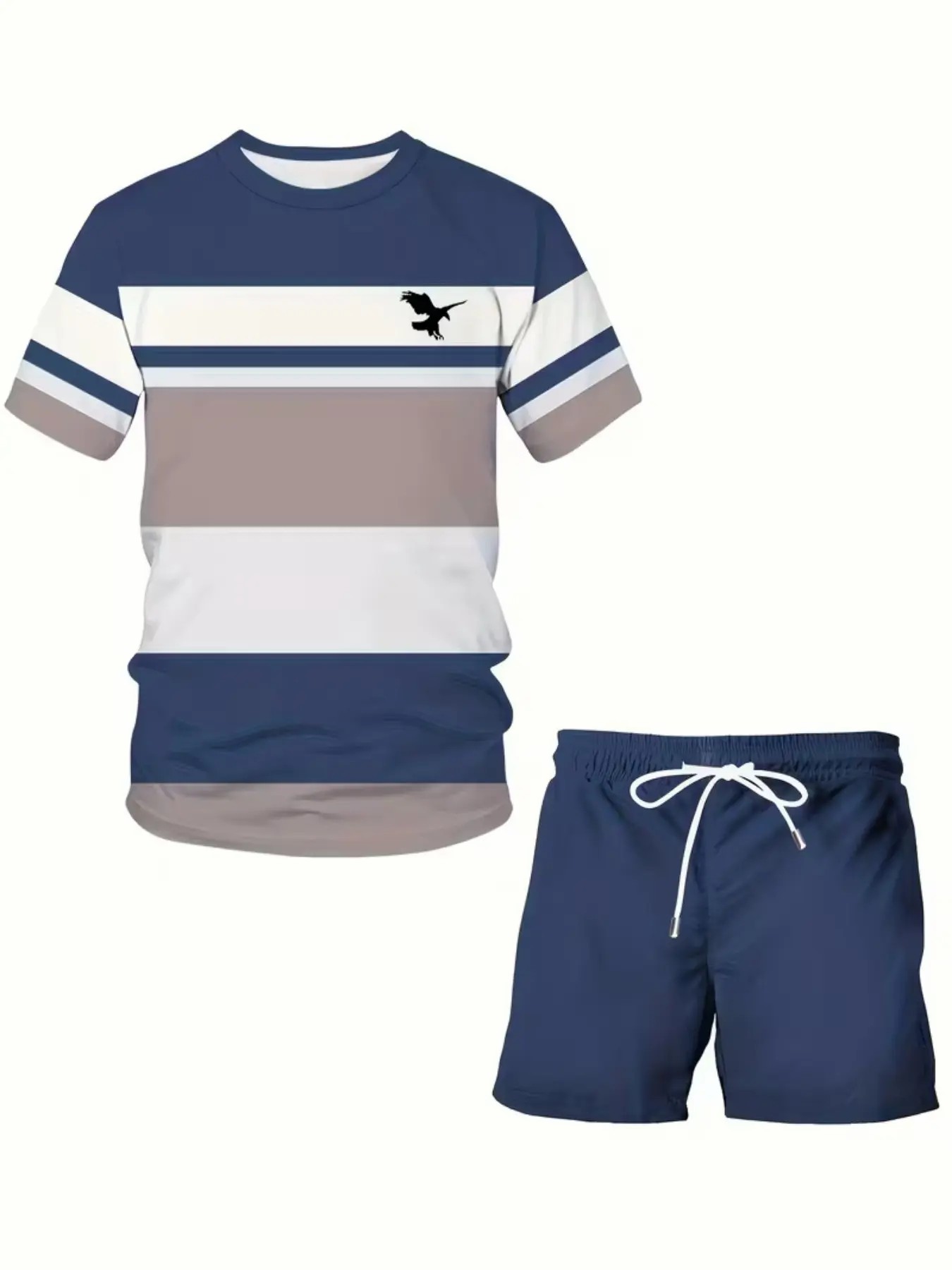 Men's Summer Casual 3D Printed Knit T - Shirt & Shorts Set