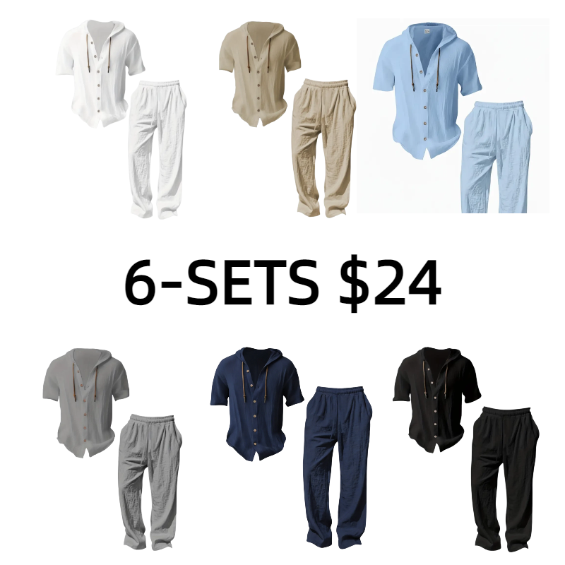 Men’s lightweight two-piece set with a hood, casual vacation style