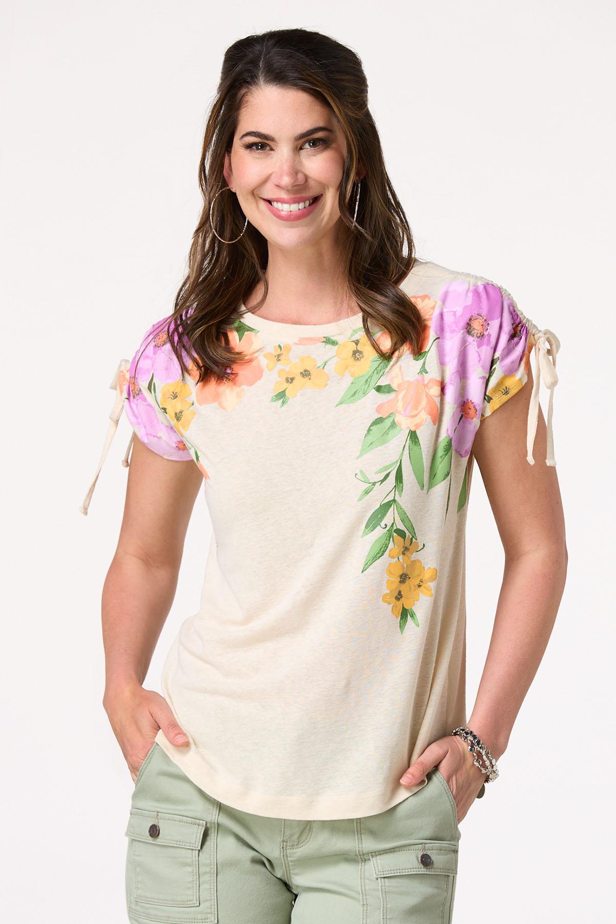 Floral Ruched Tie Sleeve Top