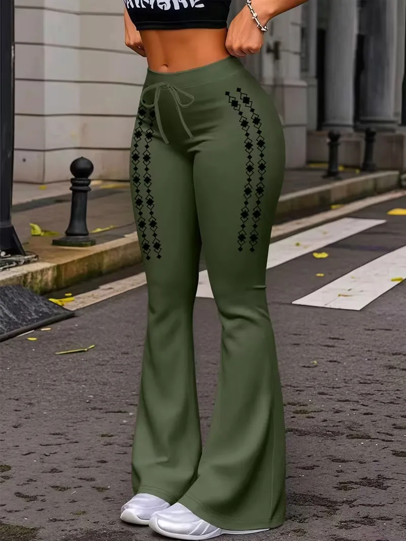 Women's Casual Fashion Long Pants, Unique Print, Drawstring Waist, Milk Silk Yoga Pants