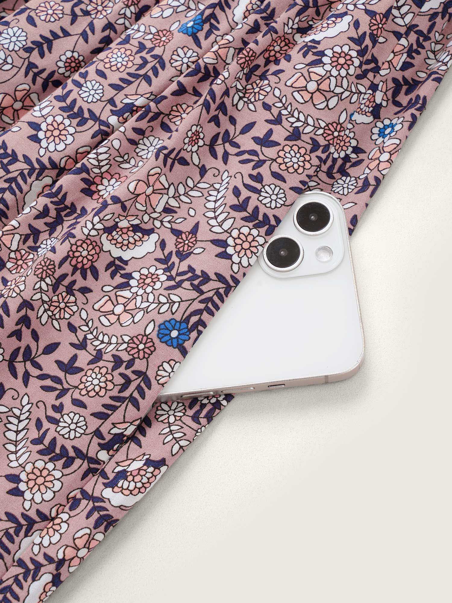 Boho Print Notched Ties Tassel Trim Dress