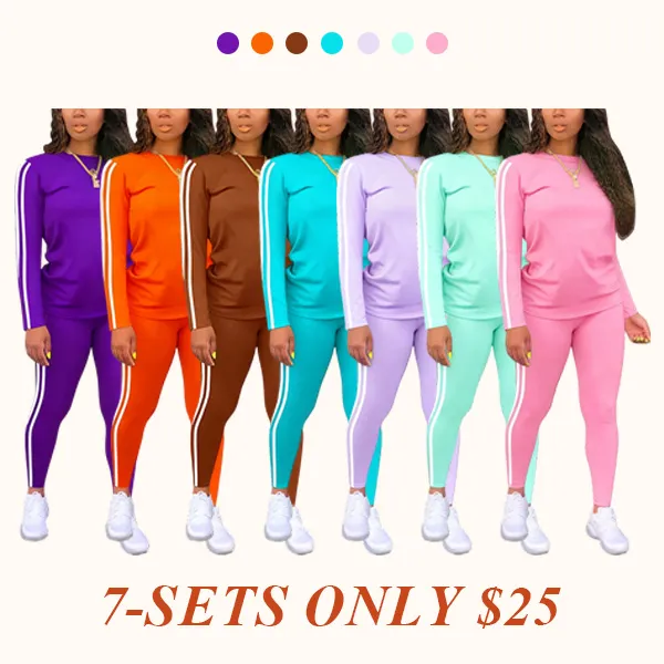 Women's solid color long-sleeved top and pants set