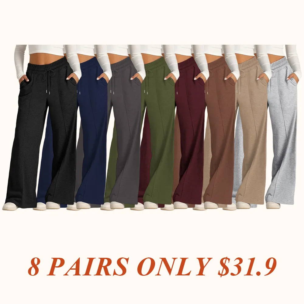 Women's Simple Design Straight Leg Drawstring Baggy Lounge Pants