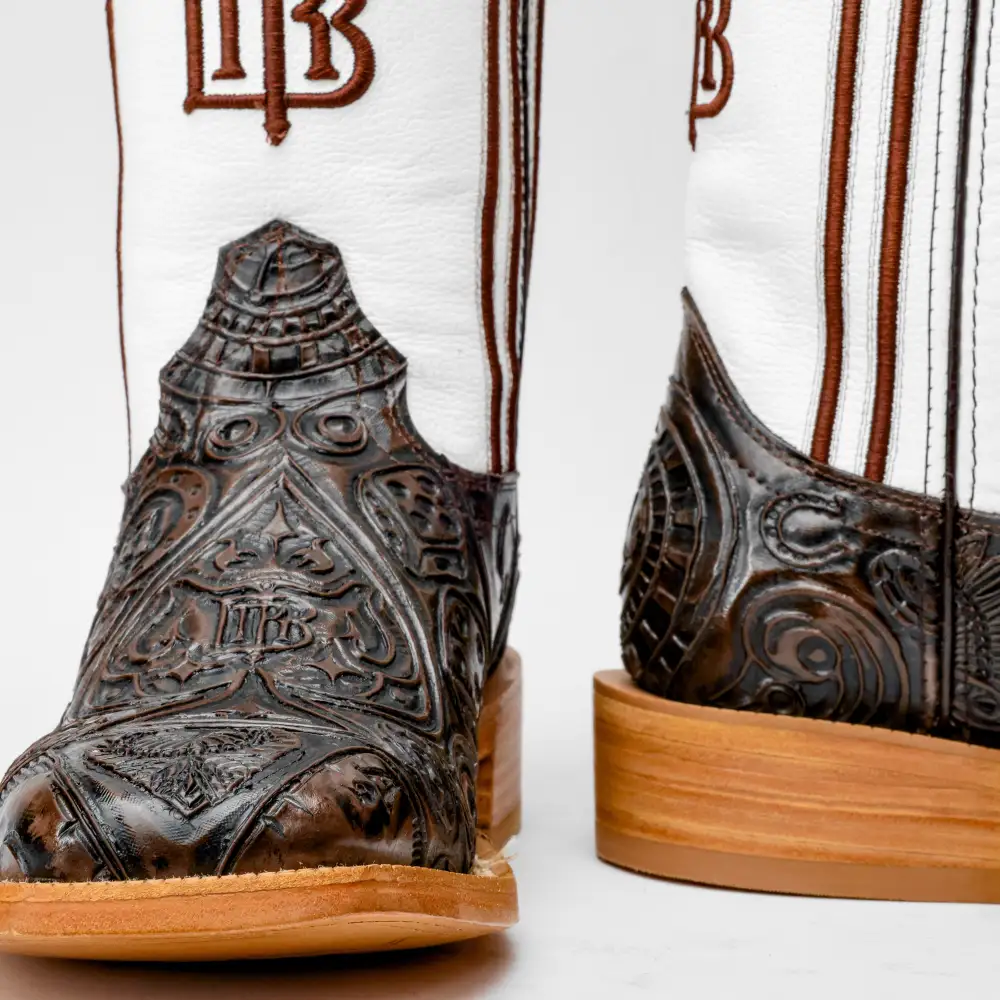 “Ace Of Spades” Chocolate Brown Leather Boots - Square Toe