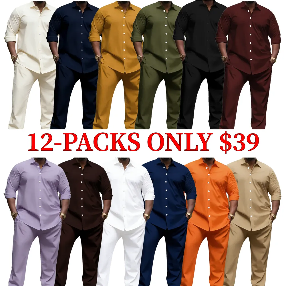 Men's casual long-sleeved shirt and stretch trousers set