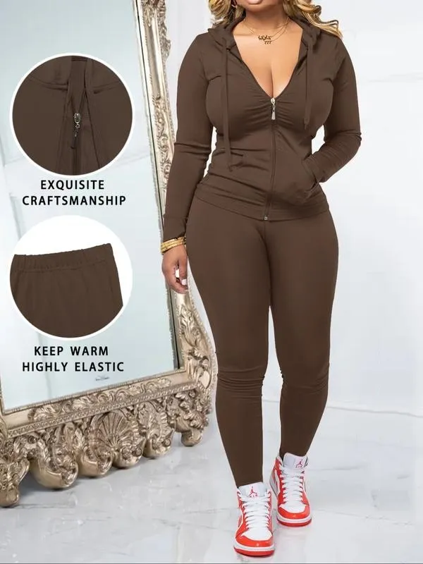 Women's Fall Zipper Hoodie and Skinny Pants Set