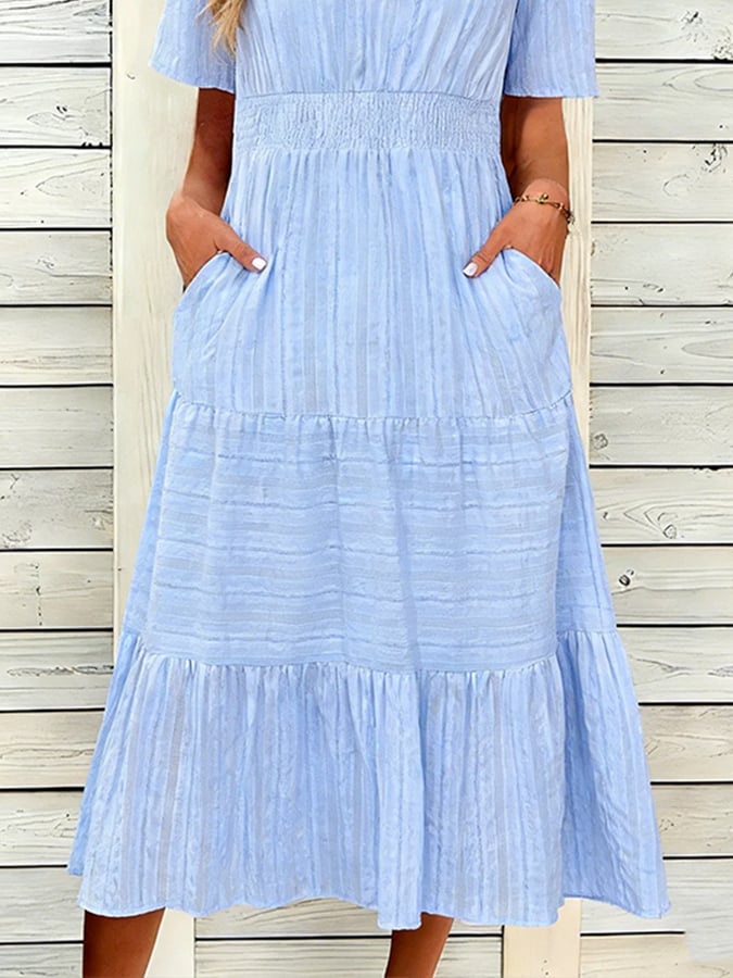 Women's Casual V-neck Striped Loose Dress- Fast Shipping
