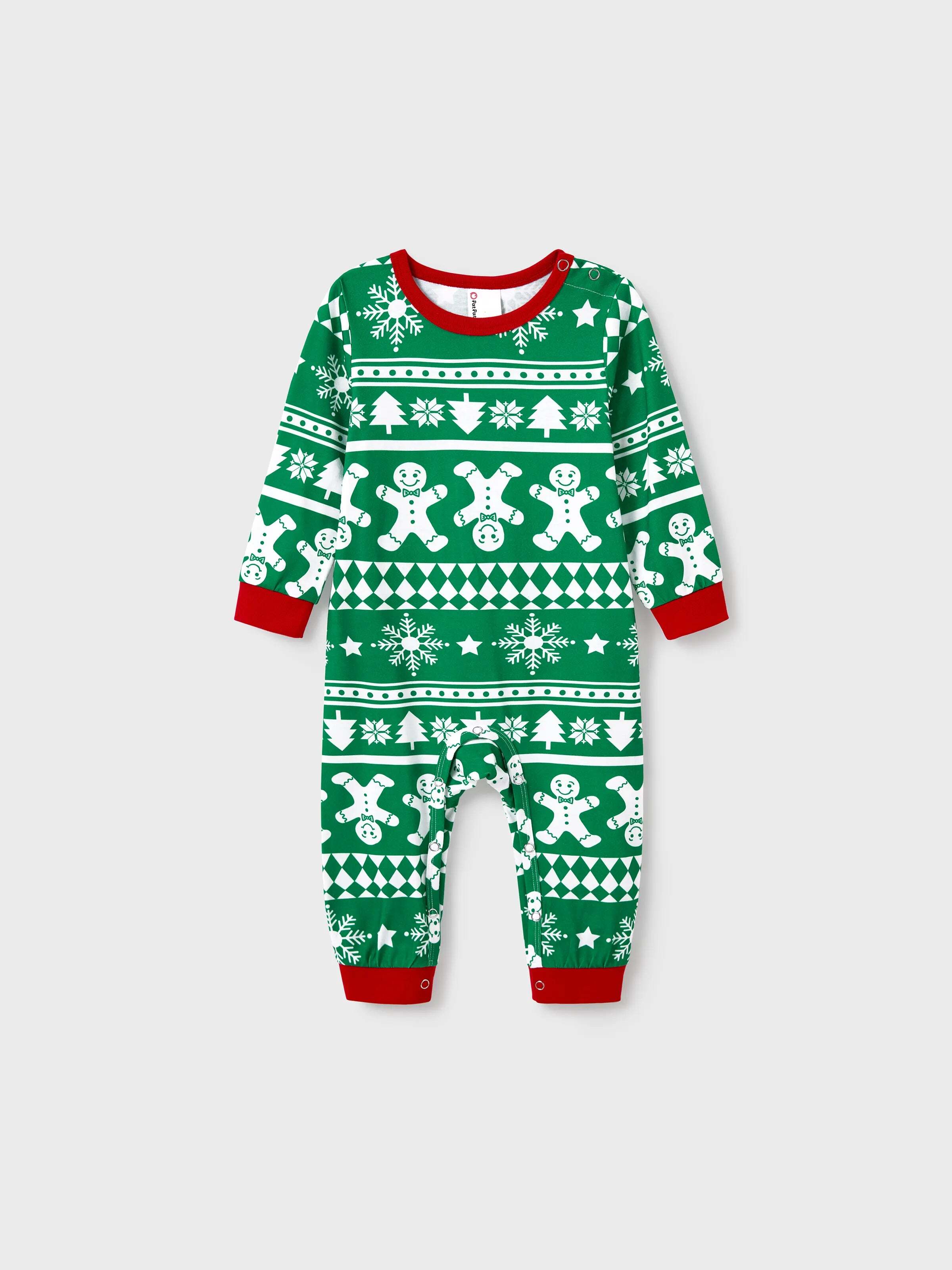 Christmas Matching Family Pajamas Set Gingerbread and Christmas Tree Print Green PJS with Christmas Socks Green