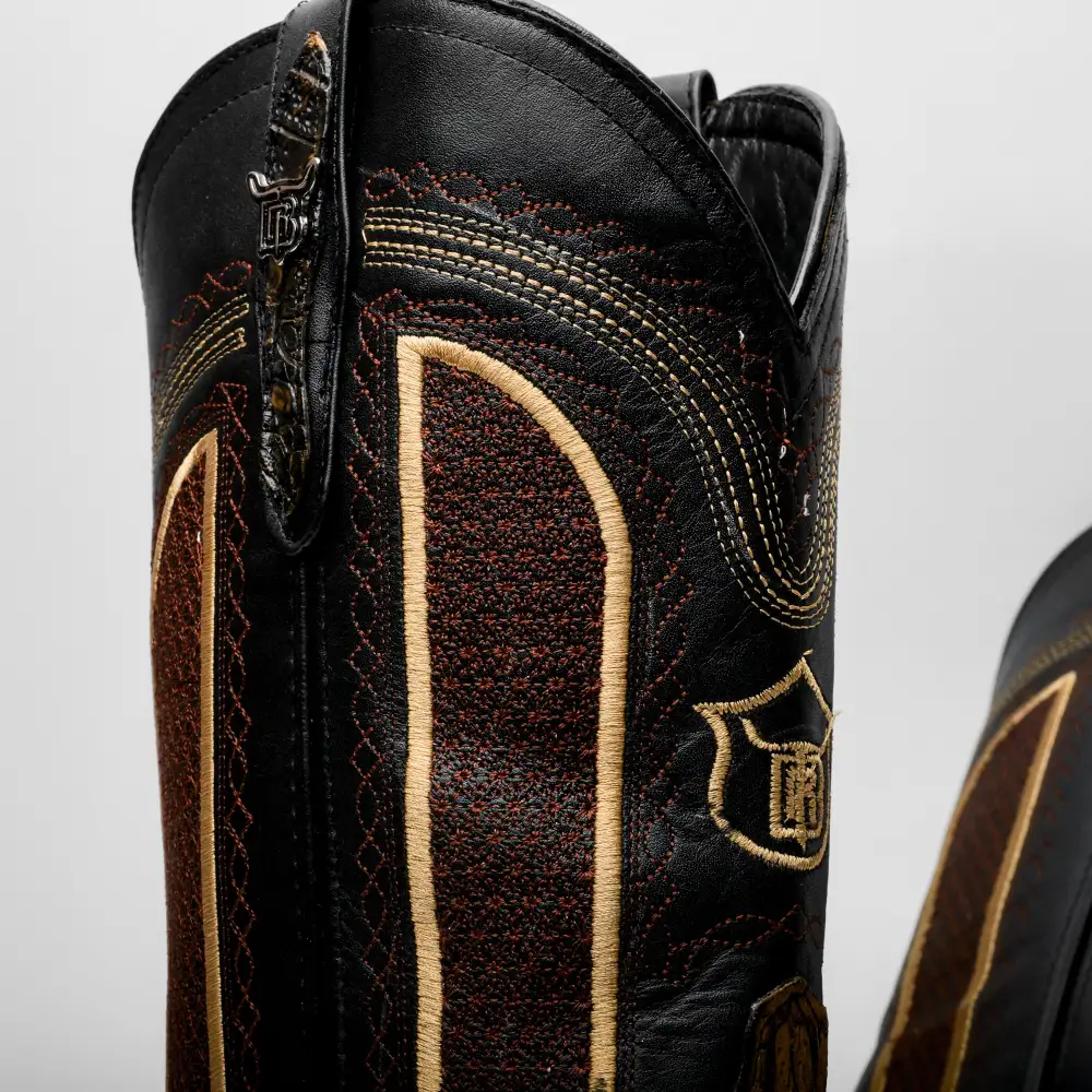 Honey Caiman Neck Leather Boots - Square Toe