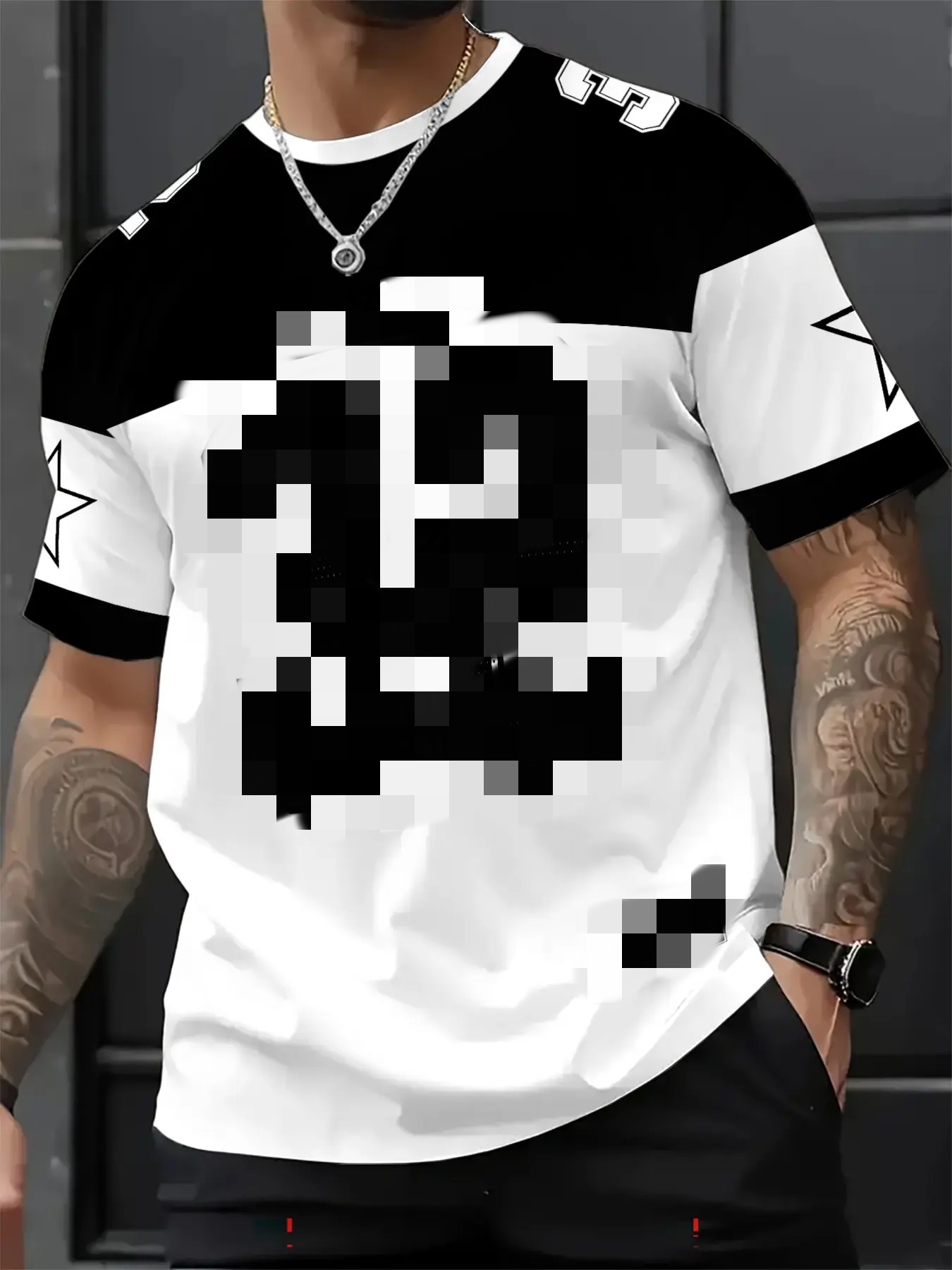 Men's Casual Round Neck Short Sleeve T-Shirt, 3D Star Number Print Football Jersey, Fitted All Seasons Sports Shirt