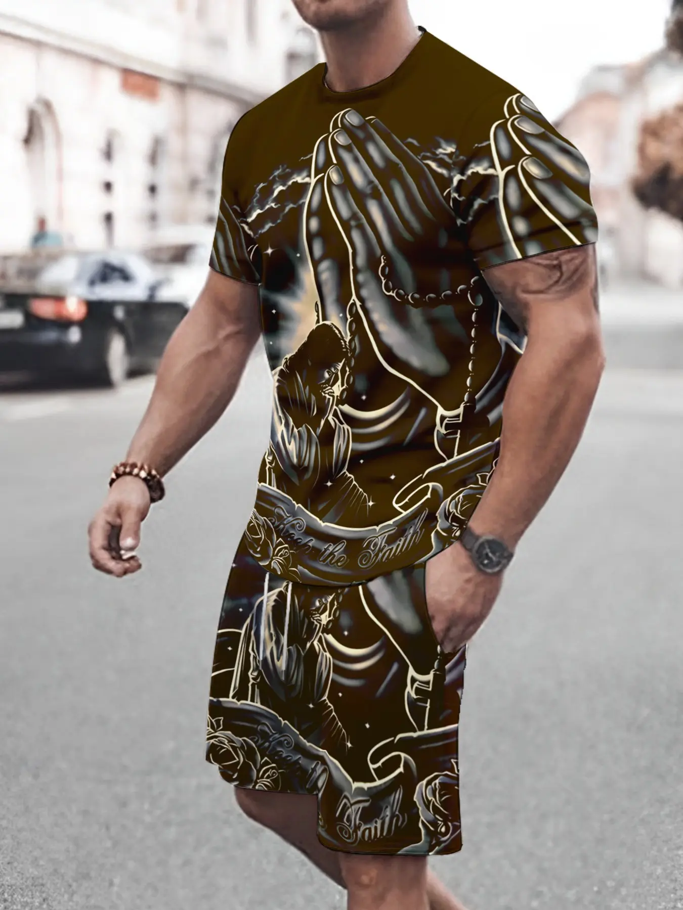 Men's 2-Piece Street Style 3D Print Short Sleeve T-Shirt and Shorts Set