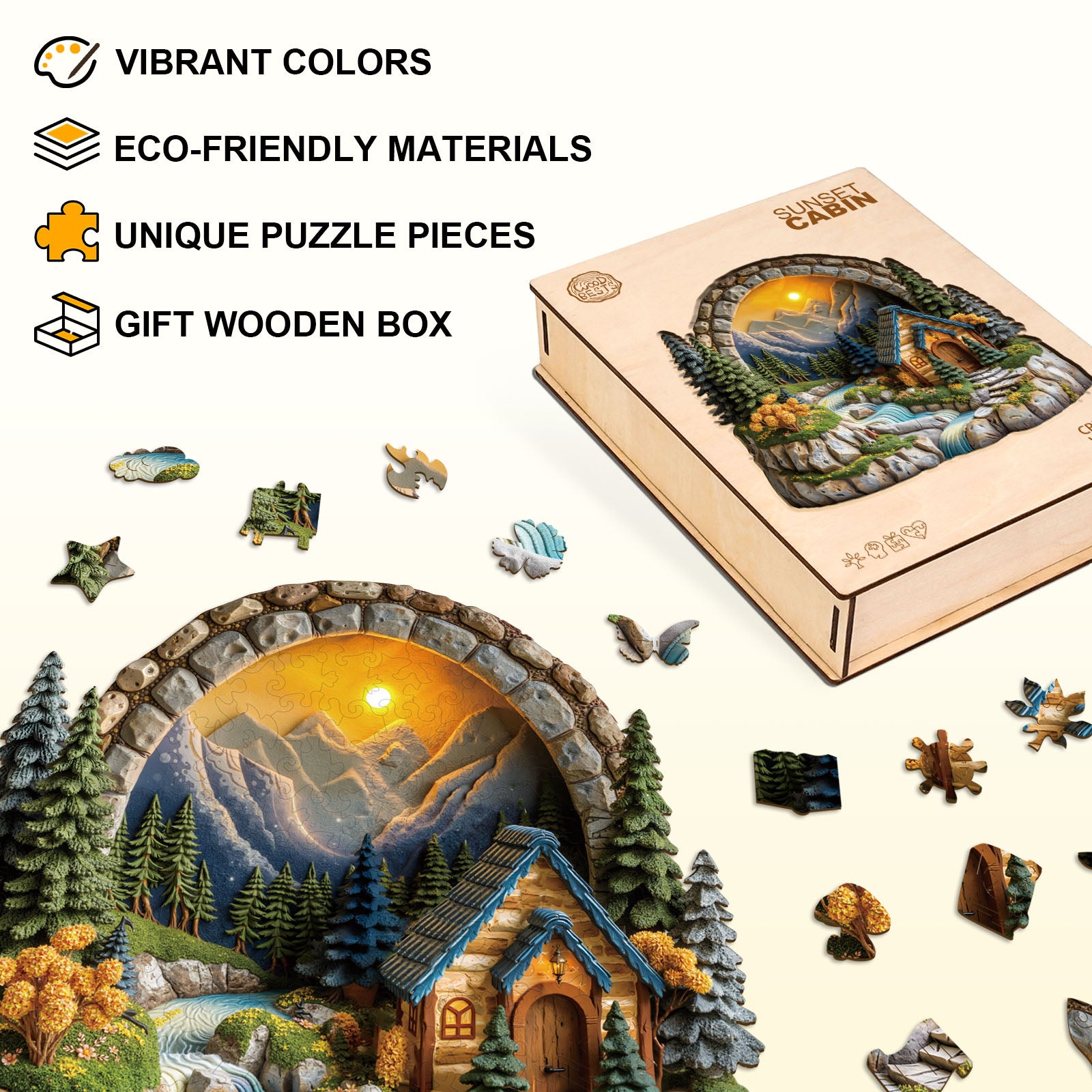 Sunset Cabin Wooden Jigsaw Puzzle
