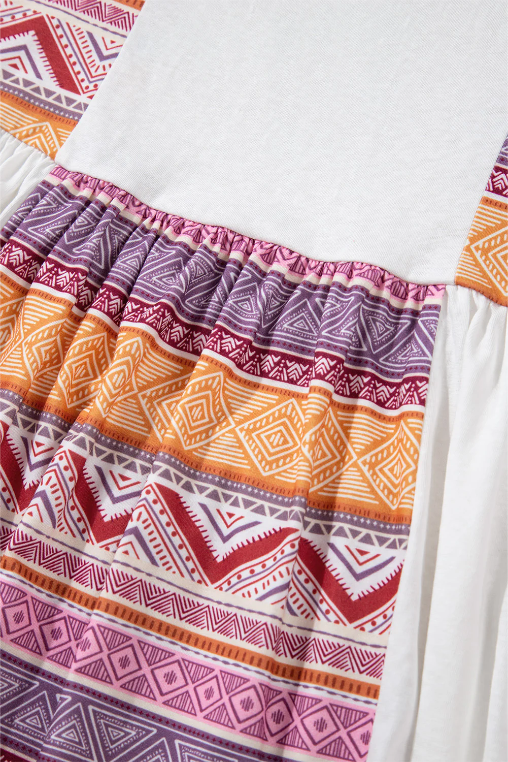 Western Aztec Print Patchwork Ruffled Tunic Long Sleeve Babydoll Top