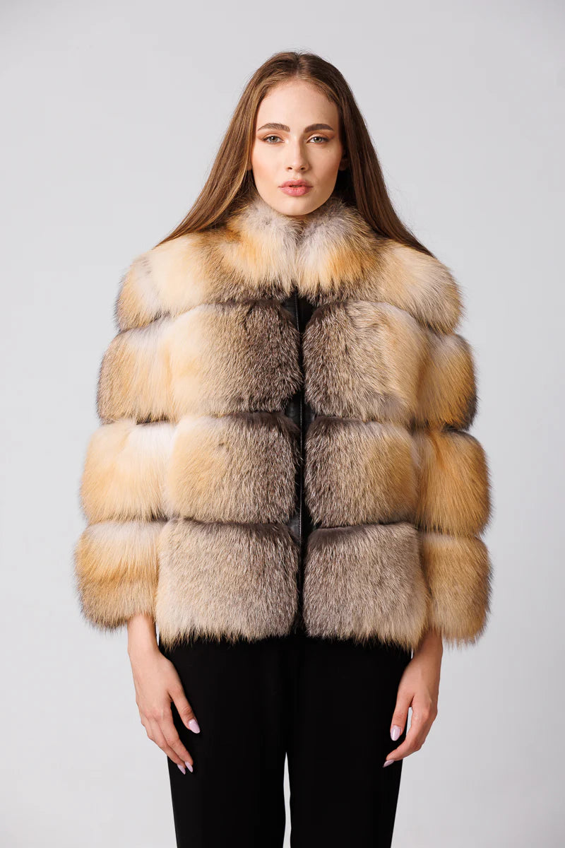 Haină din Blană Naturală de Vulpe Canadiană, Femei, Brown Frost 244