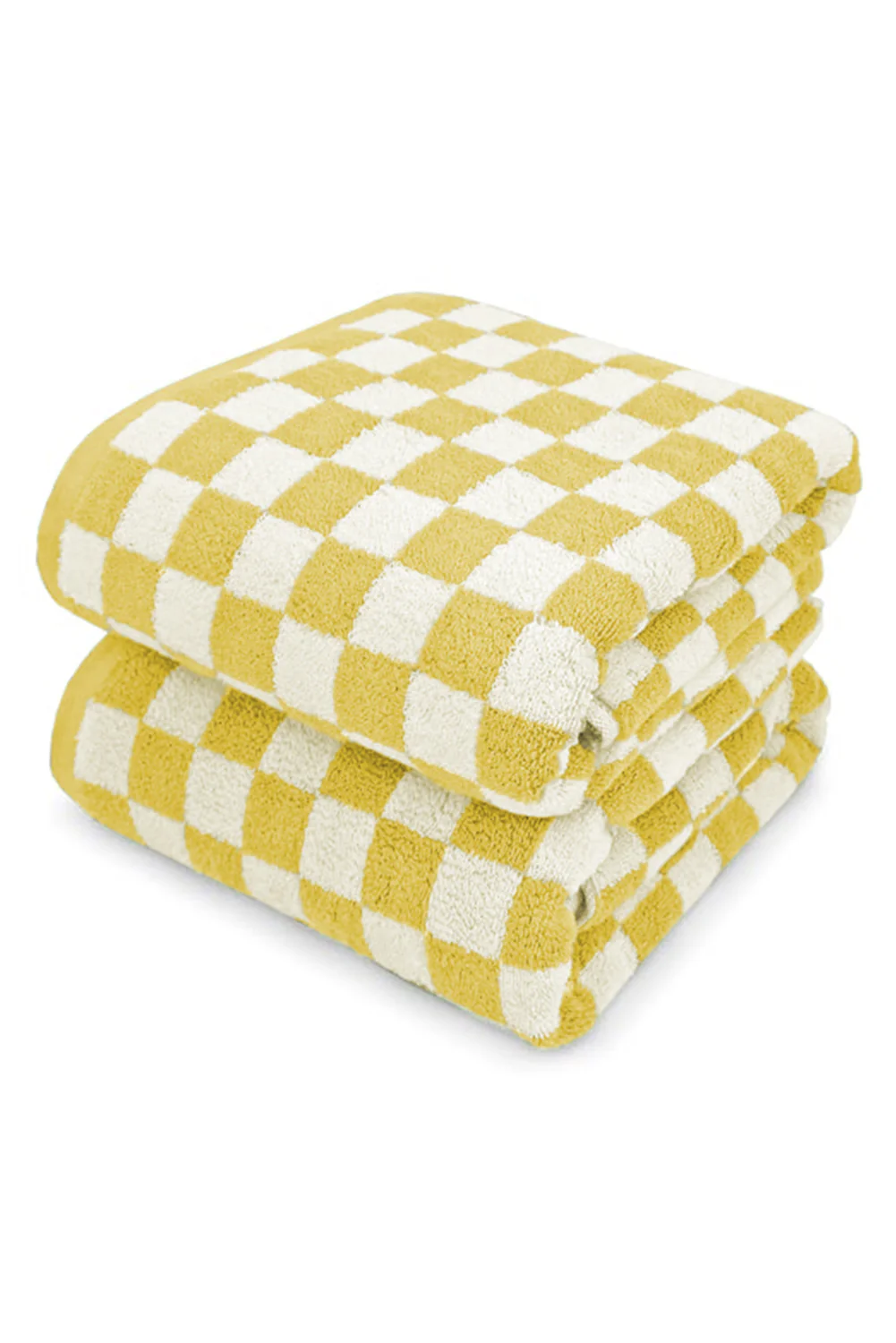 Yellow Cream Checkered Print Soft Large Bath Towel