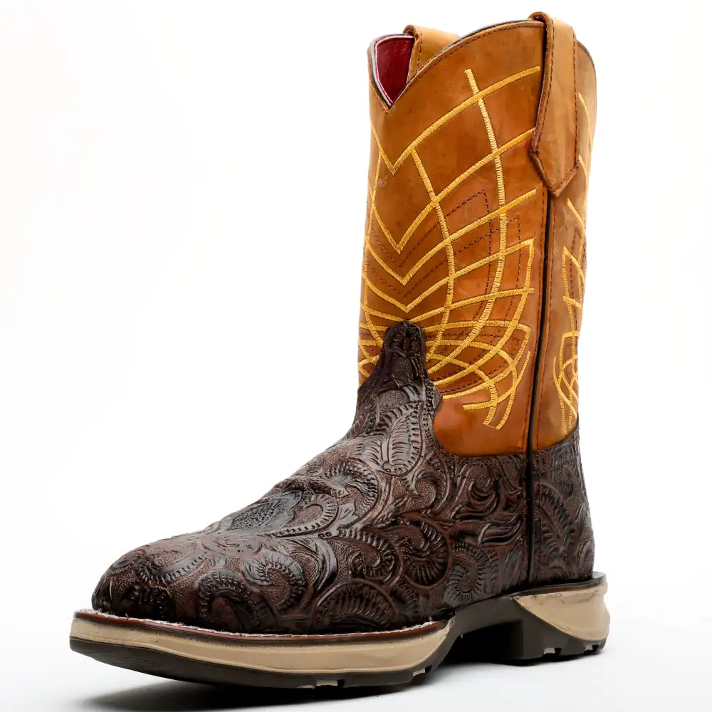 TBR Brown Hand-Tooled Leather Boots With 3D Lightweight Sole - Composite Toe