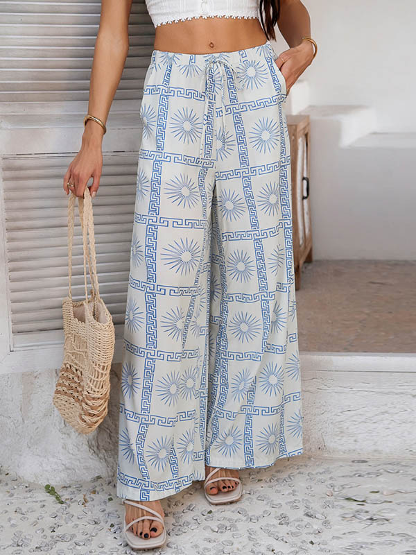 Contrast Color Drawstring Pockets High Waisted Loose Trousers Pants