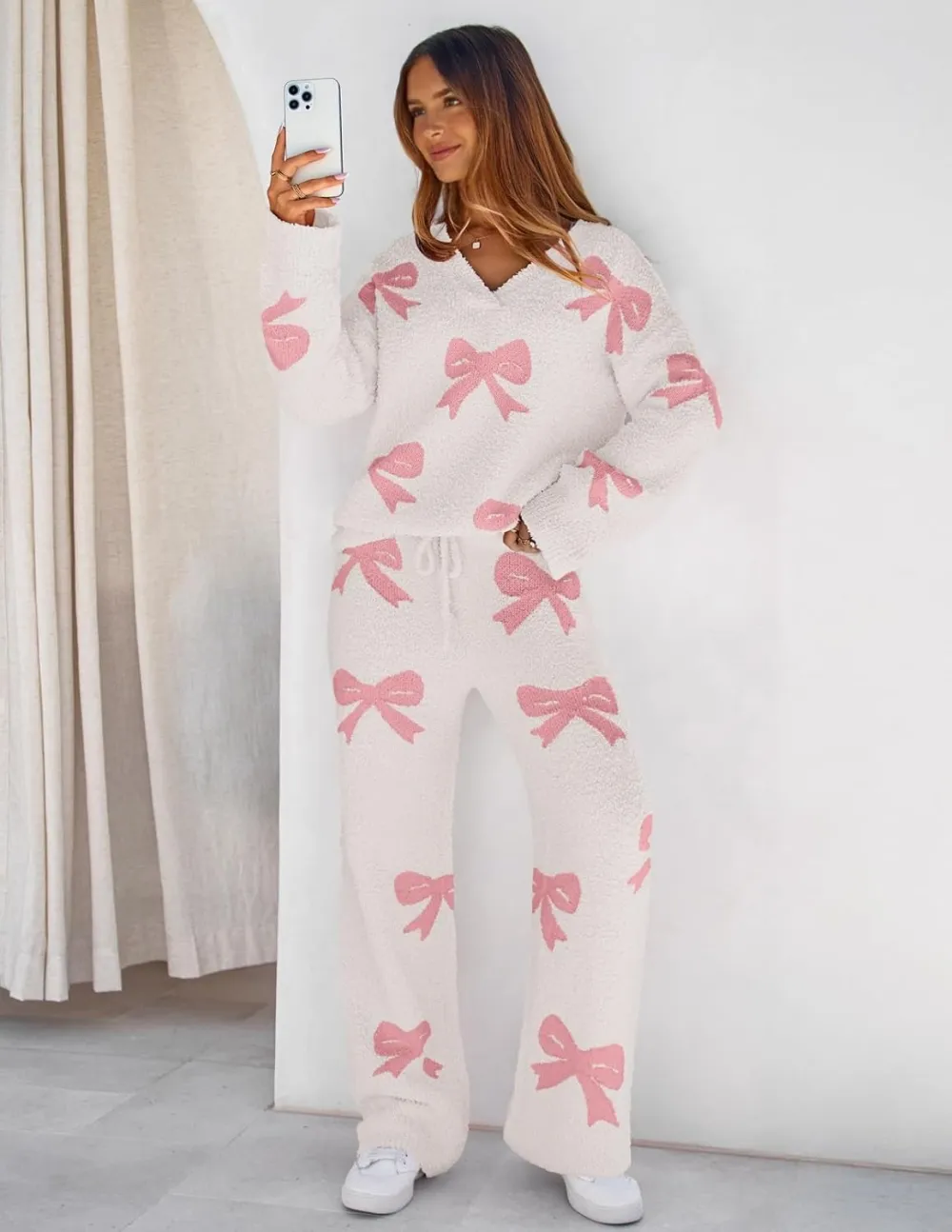 Women's Lounge Sets 2025 Fall Fashion 2 Piece Outfits Sweater Pajama Set
