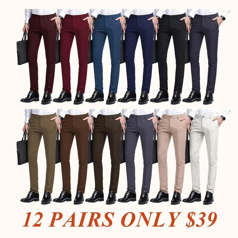 Men's Stretch Dress Pants Slim Fit Skinny Suit Pants