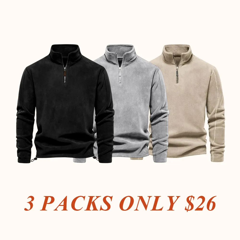 Men's Solid Half Zip Funnel Neck Polar Fleece Sweatshirt