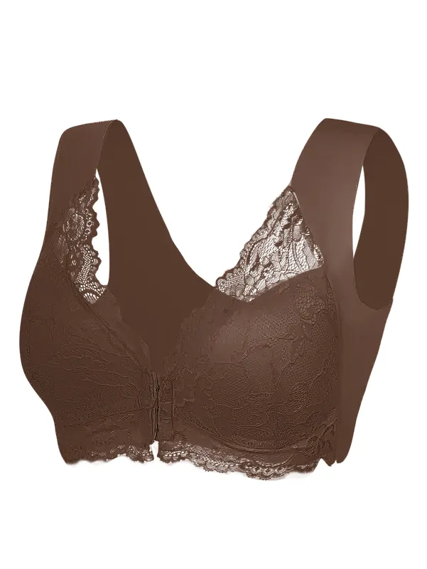 Women's Contrast Lace Hook & Eye Front PushUp Bra