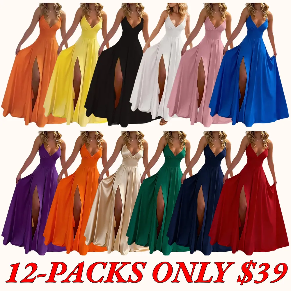 2026 Spring New Arrivals: Women's Strappy Dress—A Stylish, Sexy, Solid-Color Dress with a Slit