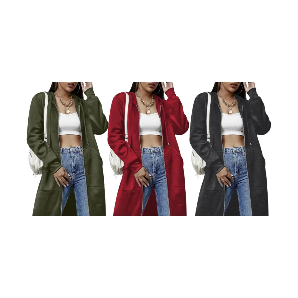 Women Casual Zip up Fleece Hoodies Tunic Sweatshirt
