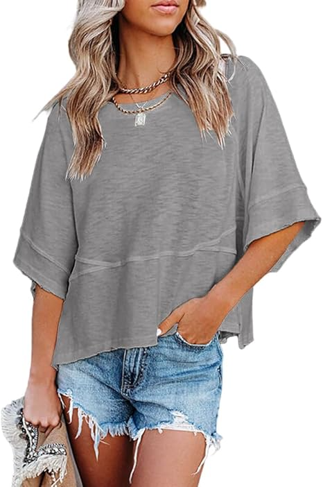 ✨2026 Hot Sale✨Women's Summer Casual Crewneck Batwing Half Sleeve T-Shirt