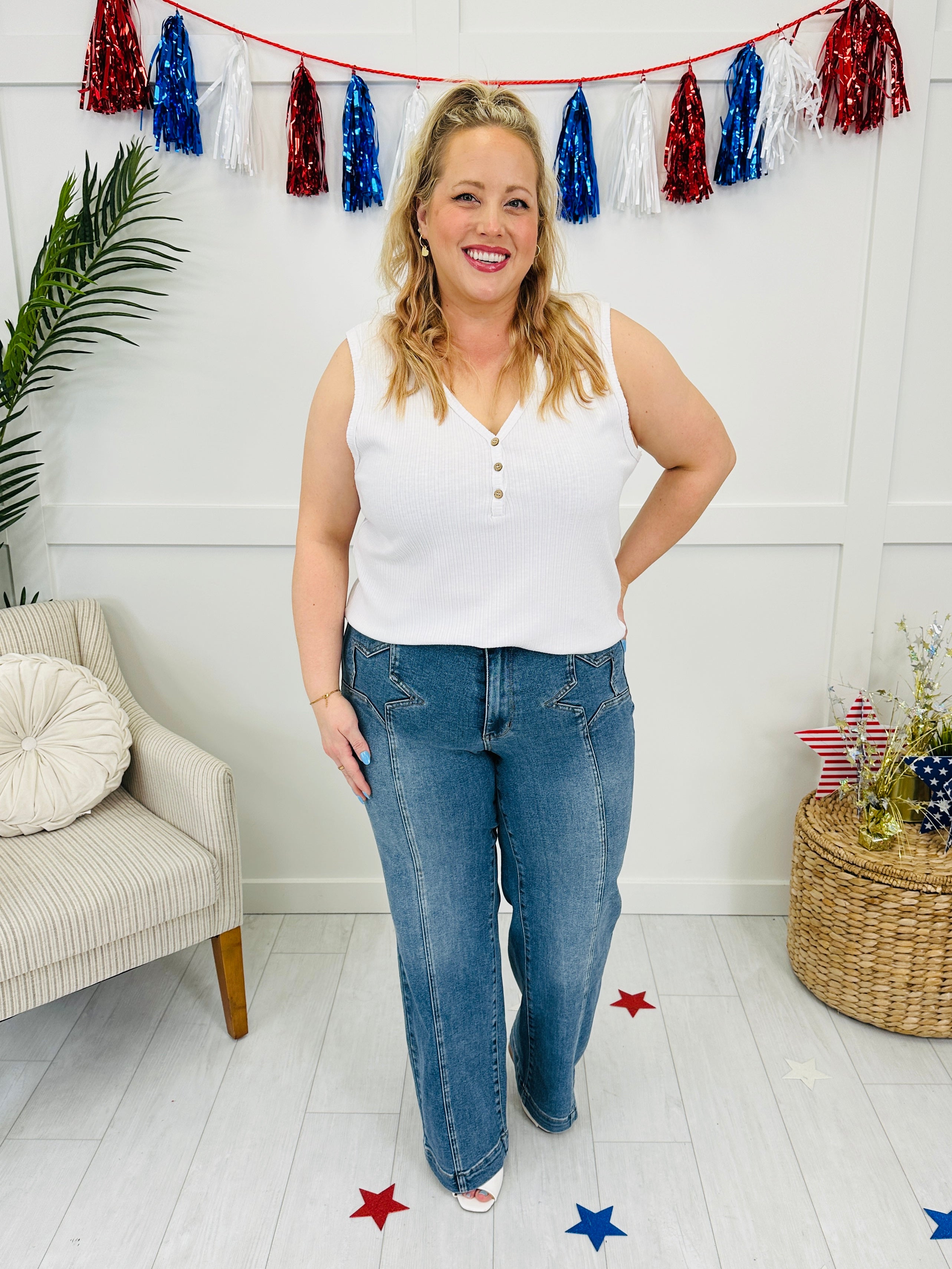 Judy Blue Star Spangled Style Wide Leg Jeans