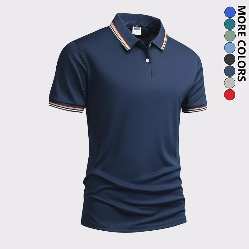Men's Quick Dry Color Block Striped Polo Shirt, Classic Button-Down Collar Top