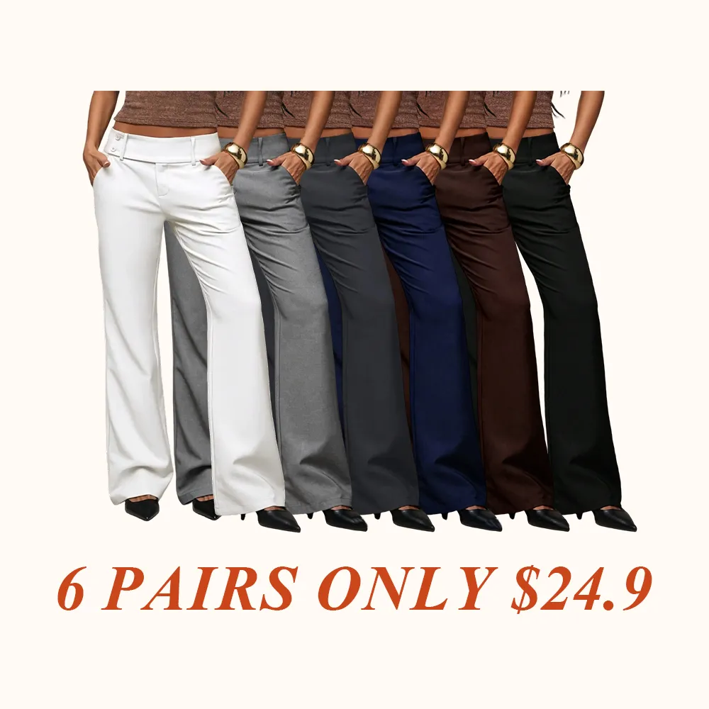 Women's Plain Pocket Elegant Casual Flare Pants, Business Casual Women's Clothing, All-Season Ladies' Apparel