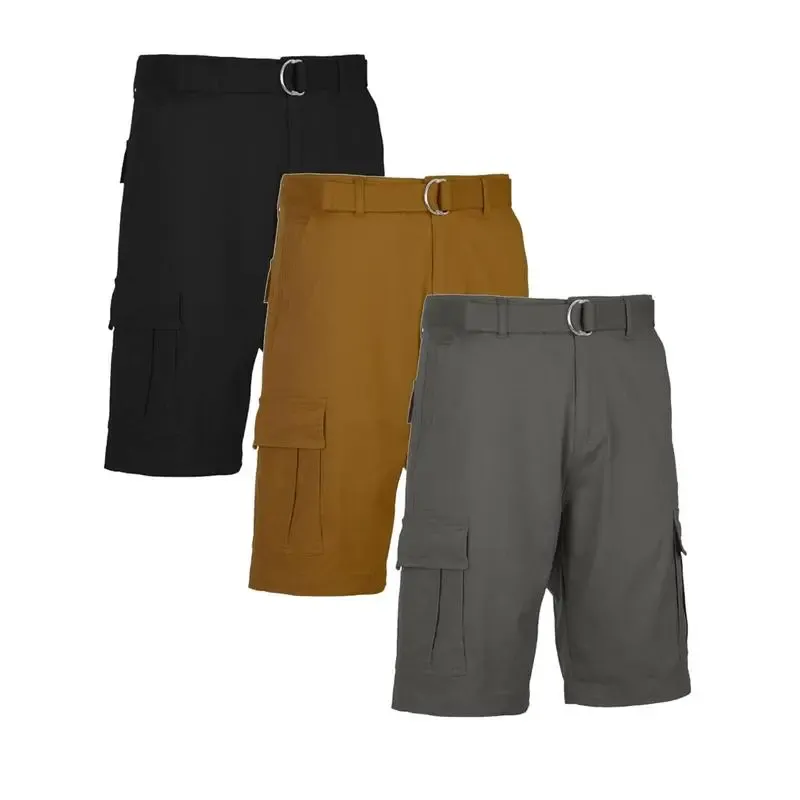 Men'S 3-Pack Cotton Stretch Cargo Shorts With Belt