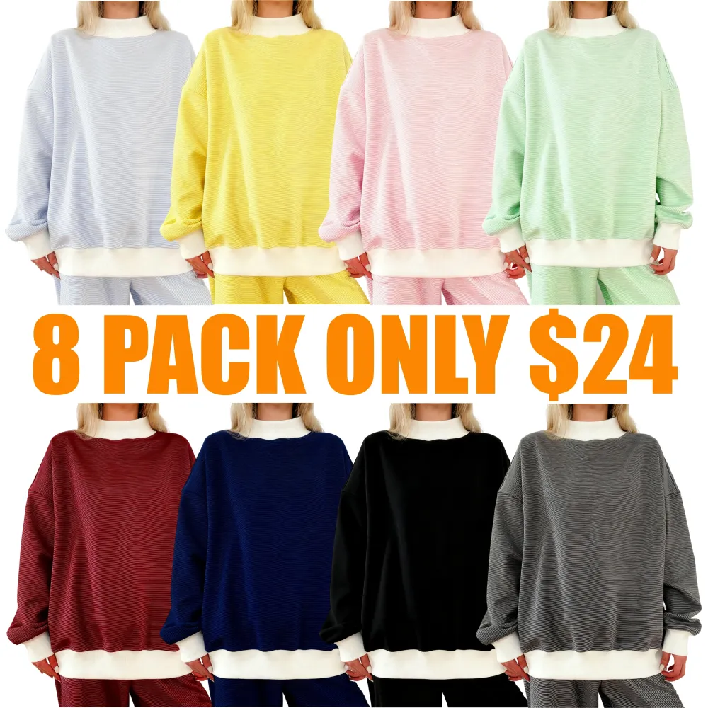 Blue and White Mini Striped Mockneck Sweatshirt