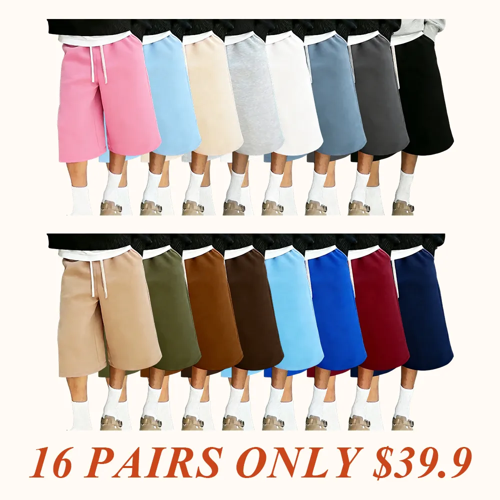 Men’s casual wide-leg shorts with an elastic drawstring waistband, solid color for all seasons, sporty fit